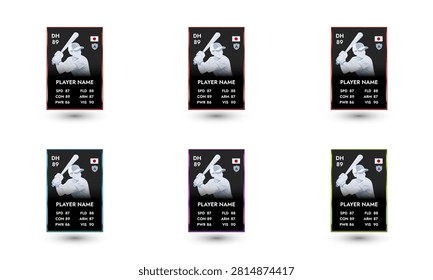 High-quality baseball player profile card template featuring a modern athletic border layout, dedicated customizable sections for athlete photos, field positions, team jersey numbers, and game performance statistics. Ideal for youth baseball league keepsakes, high school sports team rewards, MVP player recognitions, collectible trading cards layout, and school sports tournament promotional graphics. Fully editable vector or digital presentation asset.