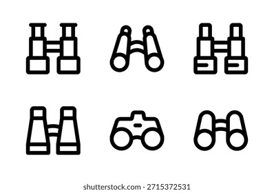 Conjunto de iconos de binoculares de alta calidad, iconos de exploración y observación nítidos para viajes, vida silvestre y aventura
