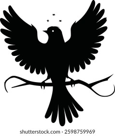 "High-quality bird silhouette on a clean white background. Perfect for graphic design, logo creation, and digital artwork. Available in vector and high-resolution formats for versatile use in creative