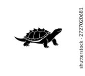 A high-quality black silhouette vector illustration of an alligator snapping turtle. This detailed graphic features the iconic spiked shell and prehistoric appearance of the large freshwater reptile, perfect for wildlife conservation projects, educational materials, logos, or nature-themed designs.