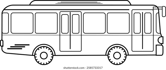 High-quality black and white outline drawing of a city bus. Perfect for transportation-related designs, coloring books, educational materials, and urban planning illustrations.