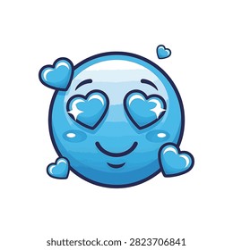 A high-quality blue emoticon character featuring sparkling heart-shaped eyes and a gentle smile, surrounded by four small floating hearts, isolated on a clean white background.
