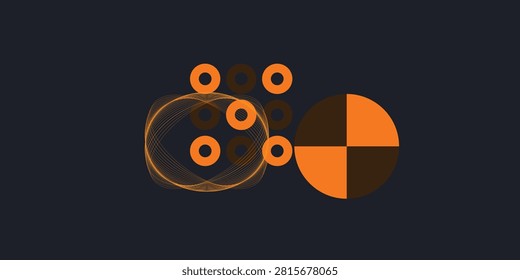 A high-quality bold illustration featuring a vibrant orange segmented circle paired with complex fine-line circular wireframes. The contrast between the solid shape and the intricate line work creates a visually compelling and modern graphic.