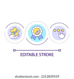 Icono de concepto de bucle de marca de alta calidad. Ilustración de línea delgada de ideas abstractas de desarrollo de productos de edición limitada. Creando exclusividad. Dibujo de contorno aislado. Trazo editable. Tipo de letra arial utilizado
