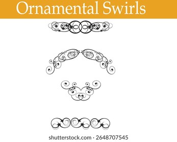 A high-quality, clean, and modern vector graphic representing Ornamental Swirls Elegant Vector Dividers  Decorative Flourishes. Ideal for various design projects, web, and print.