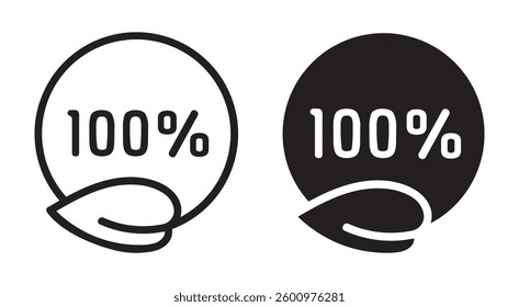 High-quality, clean vector graphics of two identical 100% organic icons, one in black and one in white.