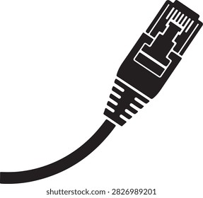 High-quality close-up of a black network cable and RJ45 connector for tech illustrations