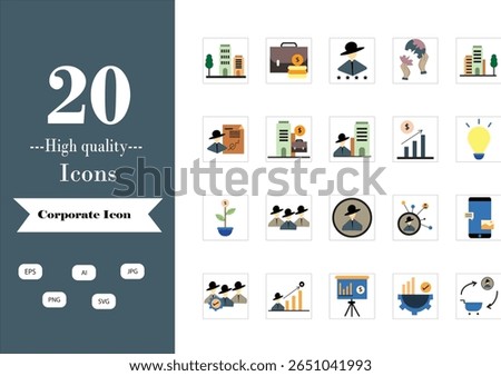 A high-quality collection of 20 clean and professional corporate-themed icons, perfect for business, finance, and marketing projects. Provided in multiple formats