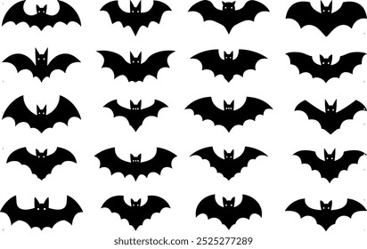 High-quality collection of black bat silhouettes perfect for Halloween designs and spooky-themed projects Ideal for print digital use and graphic design resources