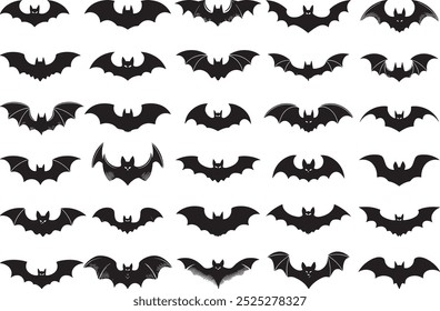High-quality collection of black bat silhouettes perfect for Halloween designs and spooky-themed projects Ideal for print digital use and graphic design resources