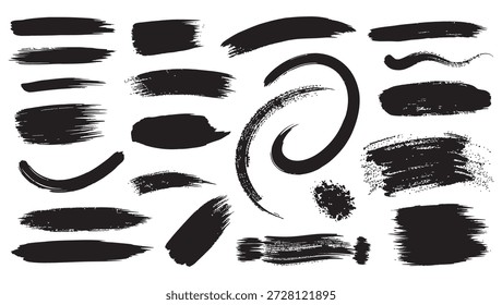 Uma coleção de alta qualidade de pinceladas de tinta desenhadas à mão, com pinceladas de tinta texturizadas, linhas curvas elegantes e manchas grungy. Estes elementos vetoriais pretos versáteis são ideais para a criação de fundos artísticos, tipografia moderna, desenhos de logotipo ousados, cartazes estilo rua e sobreposições de scrapbook digital. Cada traço captura uma estética bruta, artesanal, perfeita para o design gráfico contemporâneo.