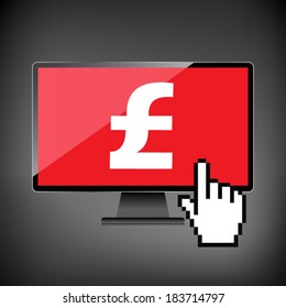 High-quality computer display, monitor screen with the Pound symbol. Economy concept.