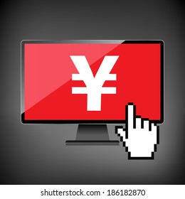 High-quality computer display, monitor screen with the Yen symbol. Economy concept.
