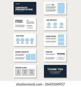 Modelo de apresentação corporativa de alta qualidade com 10 slides editáveis adaptados para propostas de negócios, apresentações de propostas e marketing. Adequado para fundadores de start-ups e agências criativas.
