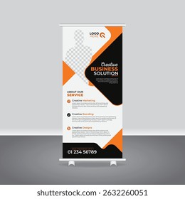 High-Quality Corporate Roll-Up Banner and Rack Card Print Template, business agency business pull up vertical display banner, luxury creative rollup, pull up banner template design
