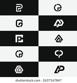 High-quality CP PC letter logo design set featuring modern initials and alphabet concepts. Perfect for branding, identity, and professional logo needs across industries.