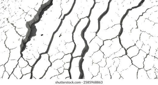 High-Quality Cracked Surface Textures in Monochrome Black, White, and Grey, Perfect for Depicting Earthquake Damage to Land, Walls, and Floors in Post-Disaster Scenarios
