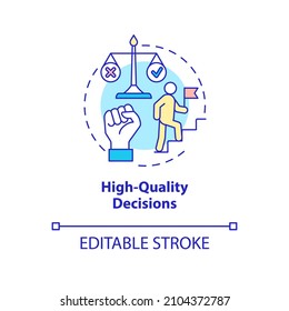 Das Symbol für hochwertige Entscheidungen. Verantwortung bei Teamwork abstrakte Idee dünne Linie Illustration. Einzeln Umrisszeichnung. Bearbeitbarer Strich. Verwendung von Roboter-Medium, Myriad Pro-Fett-Schriftarten