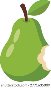 A high-quality depiction of a partially consumed garden favorite rendered in a crisp, contemporary flat style. This graphic features a prominent lime-green pome with a visible bite mark, adorned with a lush leaf and sturdy stem. This versatile artistic element is ideal for nutritional health trackers, childhood snacking resources, dental care educational materials, and seasonal harvest design. The crisp produce is isolated on a white background for effortless integration into digital or print layouts.