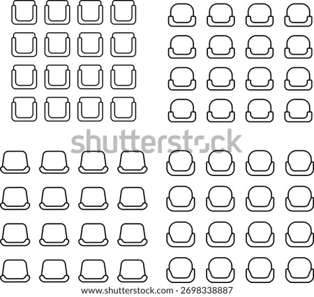 High-quality Design for seat plan, theater, restaurant, seminar, school, conference, wedding, reception, banquet top view, Chair, architectural plan with blueprint, customizable stroke and interior