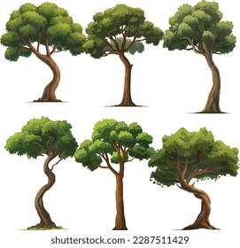 high-quality different variant tree collection vector illustration. isolated on white artboard