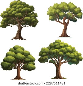 high-quality different variant tree collection vector illustration. isolated on white artboard