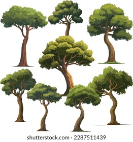 high-quality different variant tree collection vector illustration. isolated on white artboard