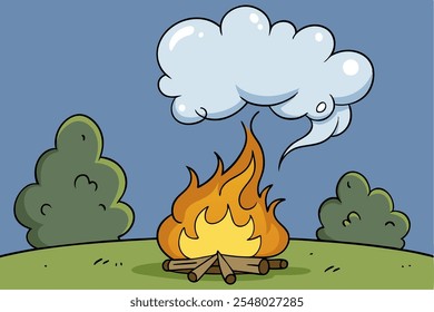 A high-quality digital graphic featuring realistic smoke rising from a campfire, ideal for use in outdoor-themed designs, camping posters, adventure branding, and digital art projects.