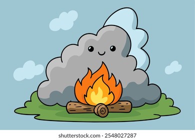 A high-quality digital graphic featuring realistic smoke rising from a campfire, ideal for use in outdoor-themed designs, camping posters, adventure branding, and digital art projects.