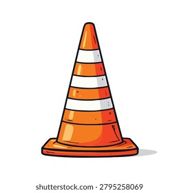A high-quality digital illustration of a classic orange and white striped road traffic cone used for safety warnings and construction zones.