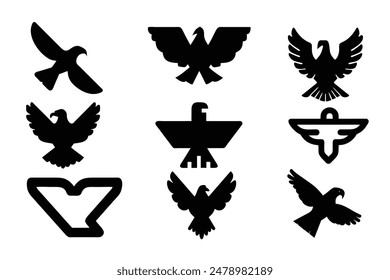 High-quality eagle icon vector illustration for logos Isolated on white background filled black symbol perfect for branding and graphic design