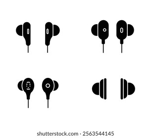 High-Quality Earbuds Vector Black and White Icon Set.