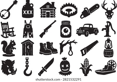 High-quality editable vector icon collection featuring a variety of silhouette symbols, clipart, and design elements. Perfect for logo design, branding, web and app design, UI, stickers, Cricut projects, laser cutting, engraving, vinyl decals, t-shirt printing, packaging, invitations, scrapbooking, social media graphics, print materials, and other creative projects. Scalable EPS vector with isolated elements for personal and commercial use.