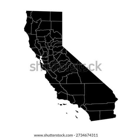 High-quality editable vector map of California with detailed county divisions. Fully layered and easy to edit, perfect for print, web, infographics, presentations, education, travel, and professional design projects. EPS format ensures scalable, precise, and editable maps for creative or commercial use.