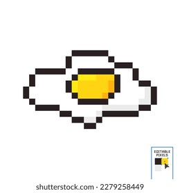 High-quality editable vector pixel art of a fried egg in EPS format. Retro pixelated style on a white background. Ideal for creative design projects and retro-themed artwork. 8 bit