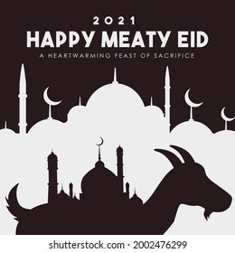 High-Quality Eid Ul Adha Mubarak vector design with An Islamic background. Goat as a symbol for sacrifice and mosque as a place to pray. Customizable vector design for Eid Ul Adha.