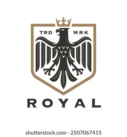 High-quality emblem featuring a royal eagle with a crown. Perfect for branding and design, conveying elegance and power in a classic heraldic style.