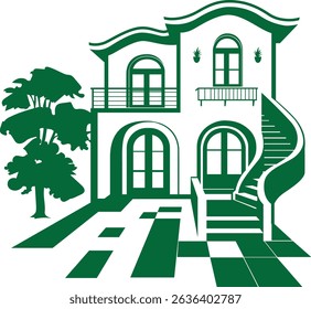 Un Vector EPS de alta calidad de una hermosa casa moderna con líneas limpias y una arquitectura minimalista. Perfecto para branding inmobiliario, presentaciones, Carteras arquitectónicas o proyectos creativos