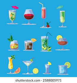 "High-quality EPS vector file featuring a juice glass and various drinking glasses. Perfect for menus, cafes, and beverage branding. Scalable, editable, and ready for commercial use. Clean and modern 