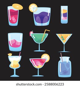 "High-quality EPS vector file featuring a juice glass and various drinking glasses. Perfect for menus, cafes, and beverage branding. Scalable, editable, and ready for commercial use. Clean and modern 