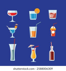 "High-quality EPS vector file featuring a juice glass and various drinking glasses. Perfect for menus, cafes, and beverage branding. Scalable, editable, and ready for commercial use. Clean and modern 