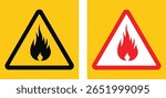 High-Quality Flammable Material Warning Sign Vector – Triangle Fire Hazard Icon in Yellow and Red Design for Safety Labels, Industrial Use, Workplace Precautions, Chemical Storage, and Risk Prevention
