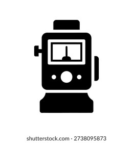 High-quality flat design vector illustration of a vintage black film camera icon, perfect for photography apps, websites, and graphic design projects with clean lines and modern appeal.