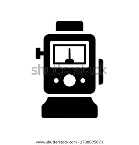 High-quality flat design vector illustration of a vintage black film camera icon, perfect for photography apps, websites, and graphic design projects with clean lines and modern appeal.