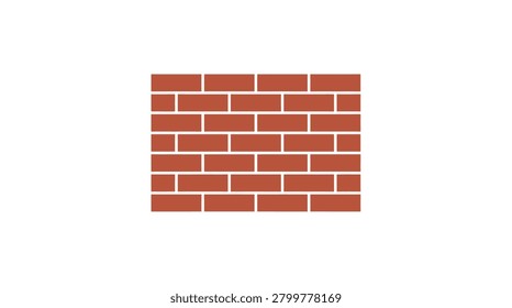 High-quality flat icon of a red clay brick wall, ideal for representing building materials, masonry work, home renovation, security barriers, and sturdy structural foundations.