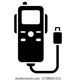 High-quality flat lay image of a sleek black portable music player connected to a USB cable, perfect for tech, music, and digital lifestyle projects.