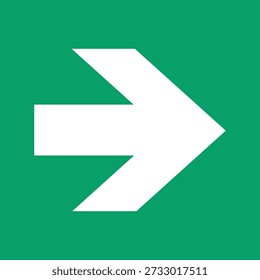 A high-quality flat vector illustration of the ISO 7010-E005 safety sign. This green square supplementary sign features a white directional arrow with a Belgian head, designed for workplaces and public buildings to indicate evacuation routes or the location of safety equipment.