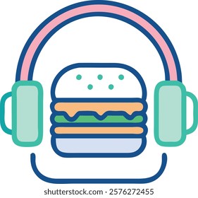 High-Quality Food and Music Logo Design , Creative Burger and Headphones Icon in Vector Format