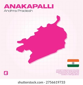 High-quality, fully editable vector map of the Anakapalli district in Andhra Pradesh. Perfect for professional illustrations and geographic layouts, featuring customizable layers and scalable graphics.