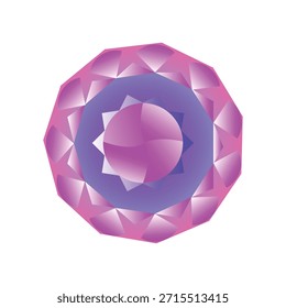 Una ilustración geométrica de alta calidad de una piedra preciosa estilizada o mandala. Con una vibrante paleta de degradados rosa y púrpura, este diseño octogonal simétrico es ideal para logotipos, marcas de lujo, insignias de yoga o Elementos decorativos modernos. Aislado en un fondo blanco.